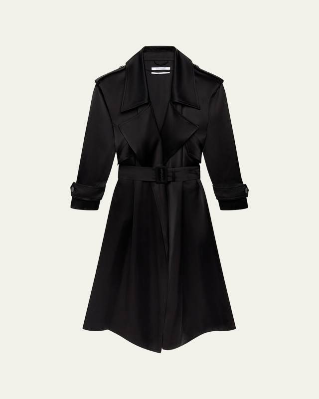 Soft Satin Belted Long Trench Coat